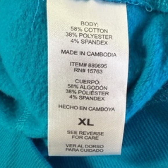 No Brand Label Front Full Zip Drawstring Hood 2 Pocket Teal Hoodie Size XL - Picture 6 of 7